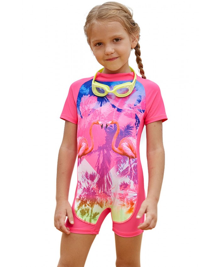Pink Flamingo Love One Piece Swimsuit for Little Girl