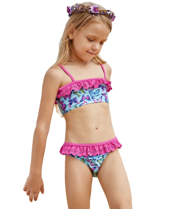 Sweet Butterfly Print Ruffle Child Girls Bikini Swimwear