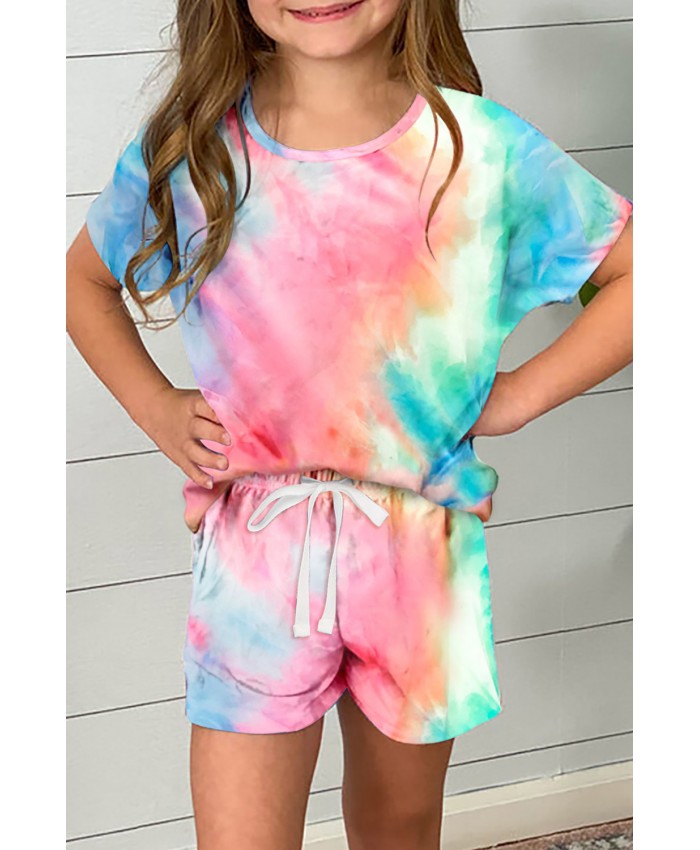 Rose Girl's Tie Dye T Shirt and Drawstring Shorts Set